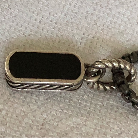David Yurman Black Onyx Sterling Dog Tag Pendant/Sterling 14K Gold Necklace - Picture 4 of 13